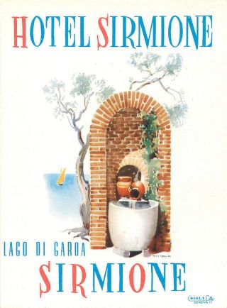 Lago Di Garda Italy Hotel Sirmione Vintage Travel Luggage Label
