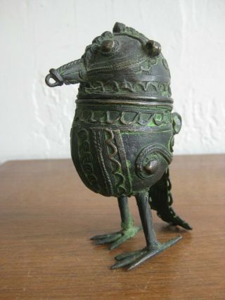 Fine Old Antique Far East India Chinese Dhokra Bronze Owl Box Statue Sculpture