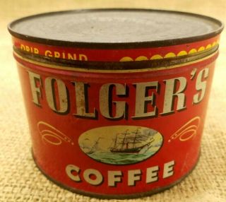 Vintage Folgers Coffee Metal Can Tin 1 LB Drip Grind Mountain Grown 2