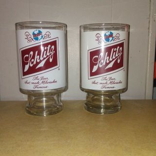 Vintage " Schlitz " Beer Glasses (set Of 2).  " The Beer That Made Milwaukee Famous "