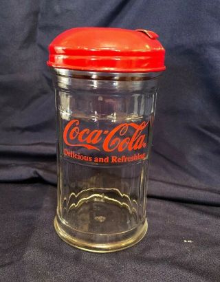1992 Coca - Cola Sugar Shaker / Glass Shaker W/metal Lid / Licensed Product