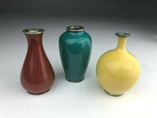 3 Miniature Japanese Cloisonne Vases.  Signed