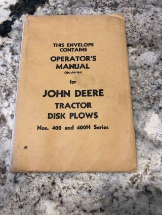 John Deere Tractor Disk Plow Om - A9 - 1251