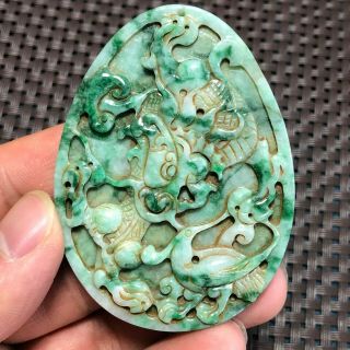A Grade Old Antique Chinese Handwork Natural Green Jadeite Jade Dragon Pendant