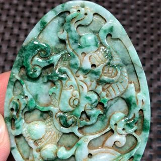A GRADE Old Antique Chinese Handwork Natural Green Jadeite Jade Dragon Pendant 2