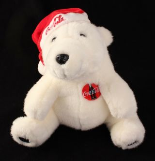 Coca - Cola Polar Plush Bear Toy Embroidered Santa Hat 10 Inches Christmas