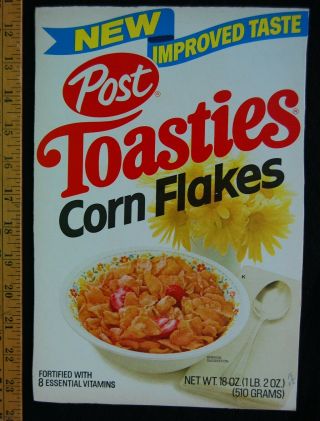 [ 1970s - 1980s Post Toasties Corn Flakes Vintage Cereal Box - & Improved ]