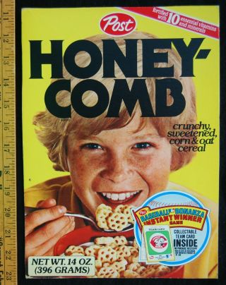 [ 1980s Post Honey - Comb Cereal Box - Mlb Baseball Bonanza - Vintage ]