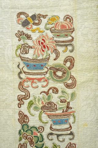 19C Chinese Gauze Silk Embroidery Forbidden Stitch Cuff Sleeve Band Panel Flower 3