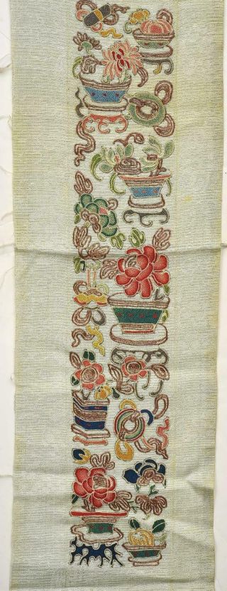 19C Chinese Gauze Silk Embroidery Forbidden Stitch Cuff Sleeve Band Panel Flower 4