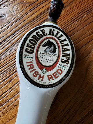GEORGE KILLIAN ' S IRISH RED HORSE HEAD BEER TAP HANDLE DOUBLE SIDED CERAMIC 3