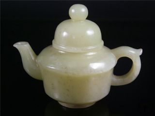 Fine Old Chinese Celadon Nephrite Jade Teapot Statue W/ Cover Top Quality