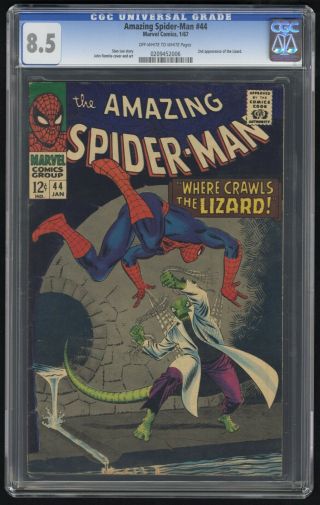 Spider - Man 44 (marvel - 1/67) Cgc 8.  5 Vf,  2nd Appearance Of The Lizard
