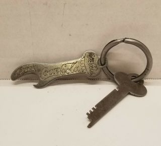 Antique Drink Coca Cola Bottle Opener Key Fob,  Ring,  Chain With Flat Key