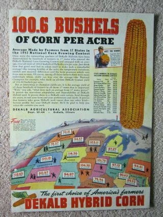 Vintage 1944 Dekalb Hybrid Corn Lawrence Trei Forreston Illinois Print Ad