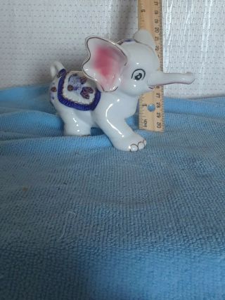 Vintage Ceramic White And Blue Elephant Japan Elephant