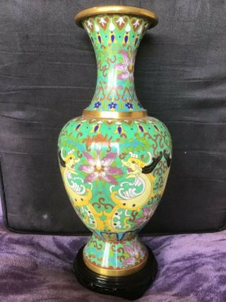 Vintage Large Cloisonne Vase 12” Tall “very Nice”