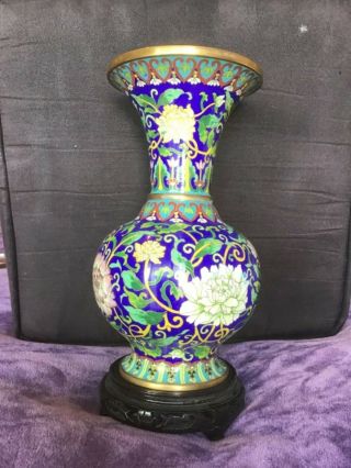 Vintage Large Cloisonne Vase 10” Tall “beautiful”