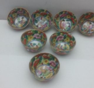 Set Of 7 Antique Chinese Asian Hand Painted Bowls Porcelain Geishas Marked