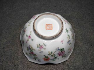 RARE ANTIQUE CHINESE PORCELAIN FAMILLE ROSE BOWL W/ INSECTS AND FLOWERS MARKED 8
