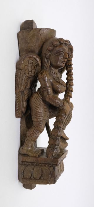 Antique Carved Wood Hindu - Buddist Sculpture Of A Semi - Nude Woman With Wings