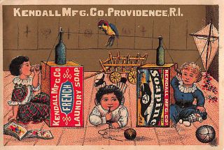 1800 Kids Play Telephone On French Crates Soapine Soap Kendall Advertising Card