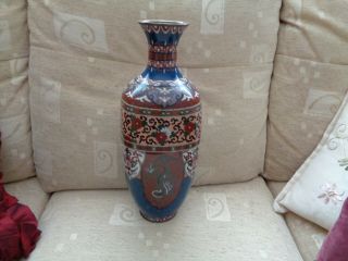 Fine Large Collectable Antique Chinese Cloisonne Dragon Vase And Flowers