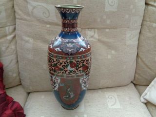 Fine large Collectable Antique Chinese Cloisonne Dragon Vase and flowers 3