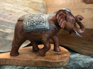 Gorgeous Mahogany Hand Carved Wood Elephant Figurine Sculpture