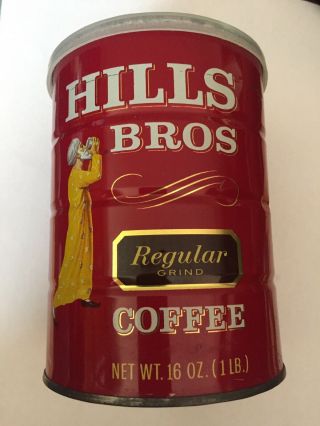 Vintage Hills Bros Coffee Red Tin 16 Oz With Lid Regular Grind 1960 