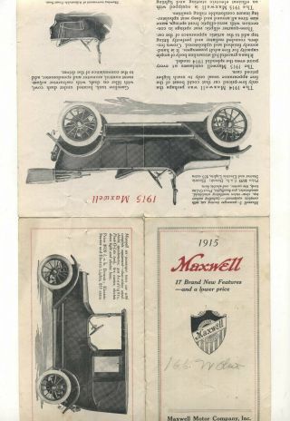 1915 Maxwell Motor Company Detroit Mi Advertising Brochure Automobile Antique