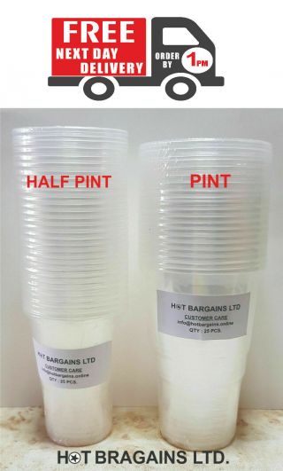 100 X Clear Plastic Pint / Half Pint Cups Disposable Beer Glasses Cups Tumblers 2
