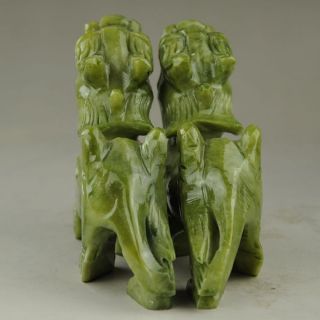 Chinese Natural green Jade Dragon Pixiu Statue Pair AA2 7