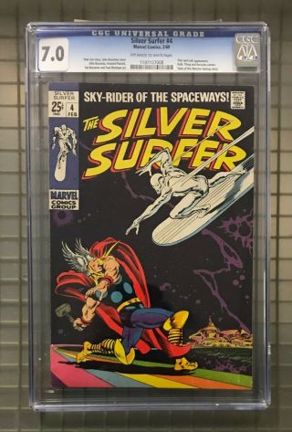 Silver Surfer 4 Marvel Comics 1969 Comic Book Cgc 7.  0 W/ Thor Loki Hulk Thing