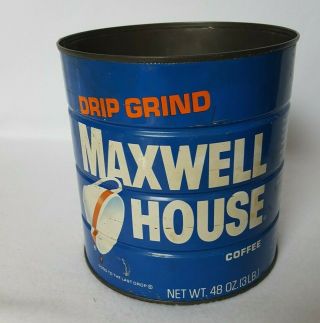 Vintage Metal Maxwell House Coffee Can 3 Pound Size No Lid