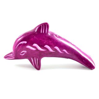 Smolart Hand Carved Painted Soapstone Pink Fuchsia Dolphin Figurine Made Kenya