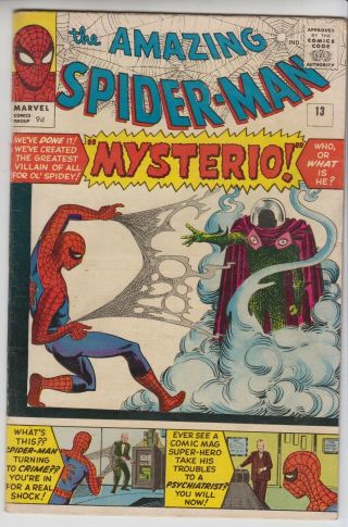 Spiderman 13 Fn/vf 7.  0 Key 1st Mysterio Pence Variant 1964