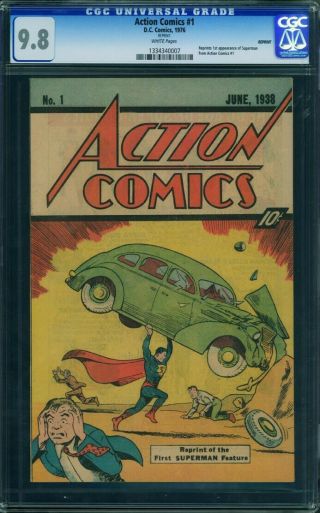 1976 Action Comics 1 Cgc 9.  8 Reprint Sleeping Bag Reverse Almost Immaculate Con