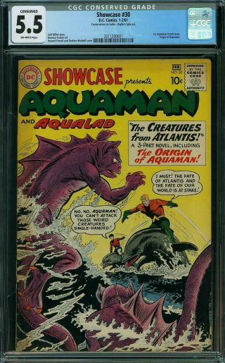 Cgc 5.  5 Showcase 30 Ow,  1 St Silver Age Aquaman Dc 1961 Staples Replaced