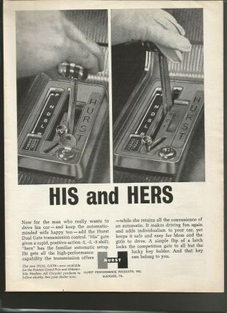 1963 Hurst Performance Products Shifter His And Hers Vintage Print Ad