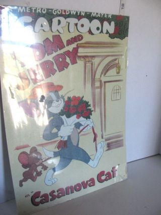 Rare Tom & Jerry Retro Metal Tin Sign Metro Goldwyn Mayer Cartoon Cat In Plastic