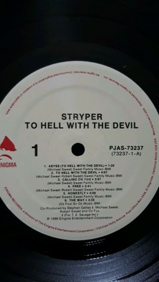 Stryper To Hell With The Devil Lp 1986 Enigma VG,  VG,  1st Edition 8