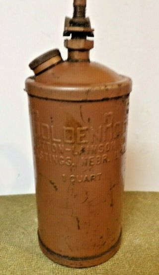 Vintage Golden Rod Oil Can Oiler 1 Quart Dutton - Lainson Co.  Hastings Neb.