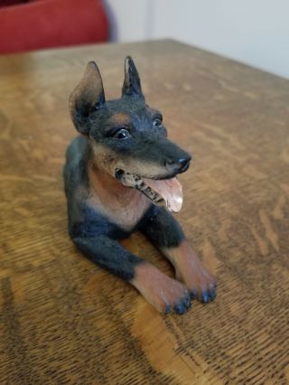 Doberman Pinscher Resin Figurine 6 " X 4 " Laying Down Relaxing Made In Italy