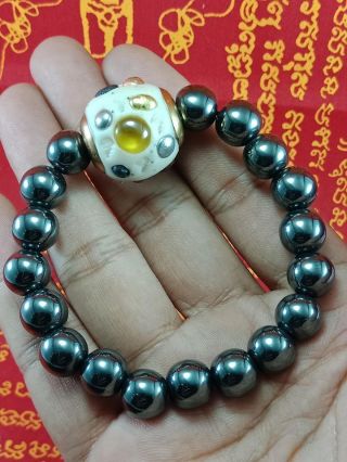 Very Rare Leklai Black Bead Bracelet Lp Somporn Magic Protect Wealth Thai Amulet