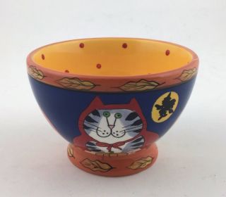 Catzilla Halloween 5 - 3/4 " Bowl Candace Reiter Ceramic Hand Painted Art Feline