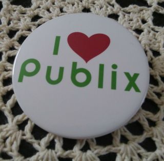 Collectible Publix Supermarket I Love Publix Button Pin Red Heart