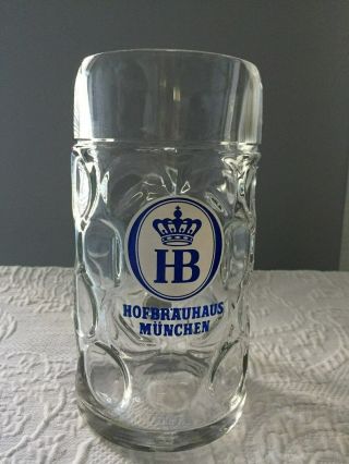 1 Liter Hb Hofbrauhaus Munchen Dimpled Glass Beer Stein Germany