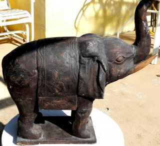 Large,  Antique,  Wood Carved India Elephant - Powerful
