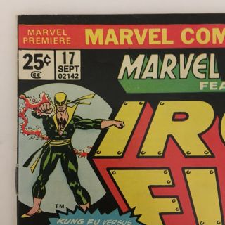 MARVEL PREMIERE 17 Marvel Comics 1974 Origin & 3rd Appearance Iron Fist FINE 2
